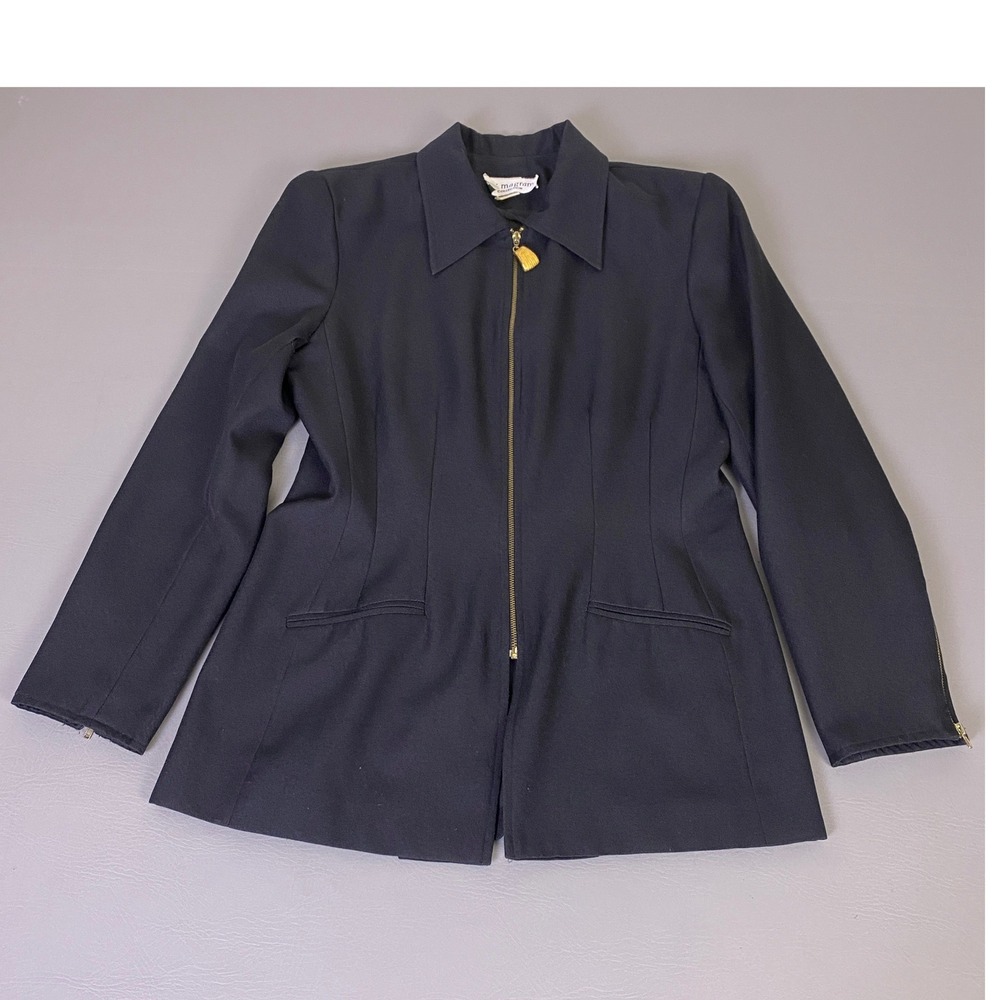 Vintage Lew Magram Collection Jacket Women's 12 ‎ Black Zip Front Blazer USA